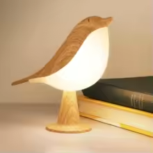 LUMIBIRD Vogel-Tischlampe mit Holz-Look und warmem Licht