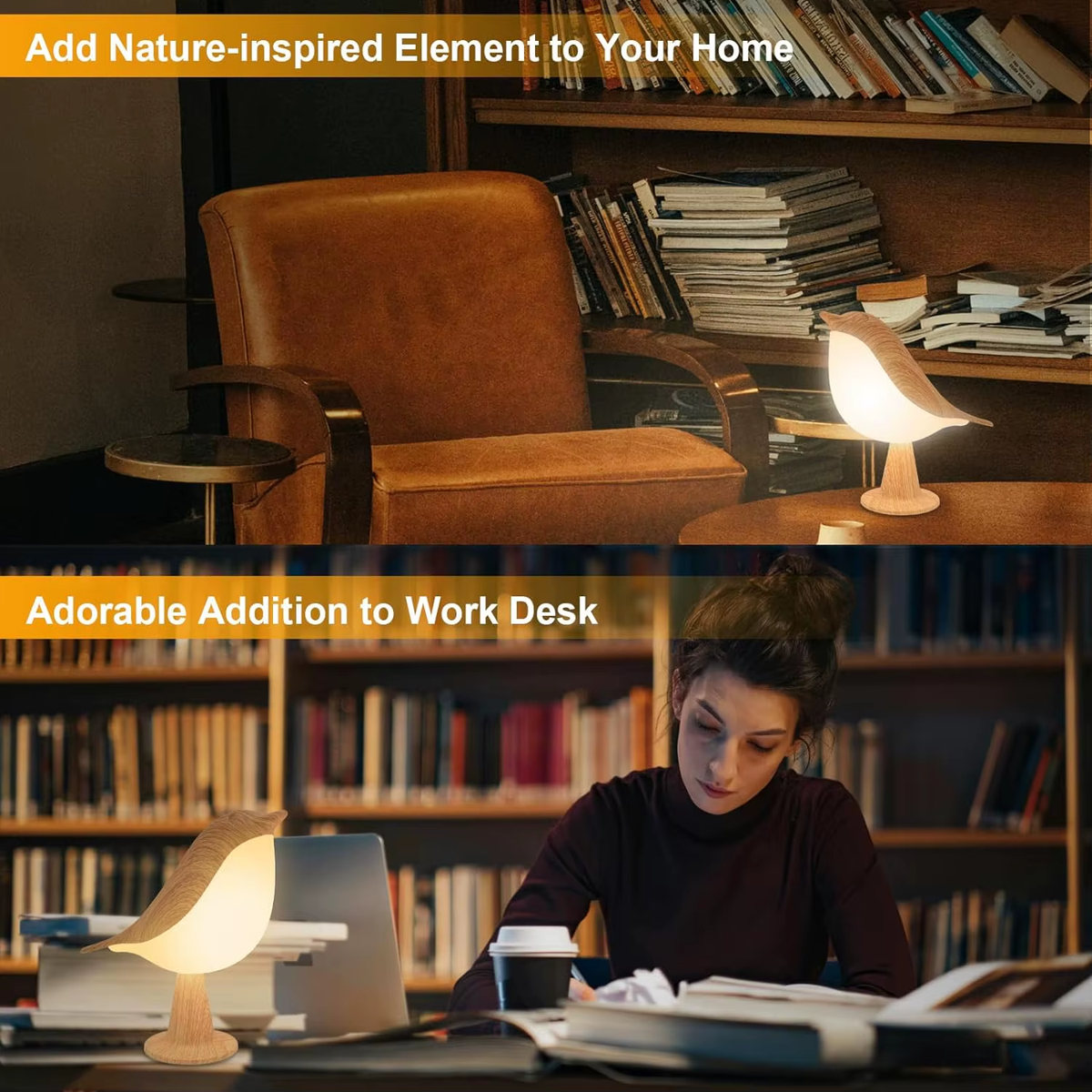LUMIBIRD Vogel-Tischlampe auf Beistelltisch im Wohnzimmer